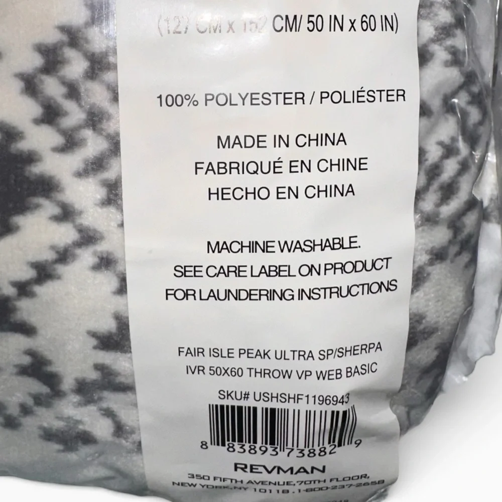 EDDIE BAUER Fair Isle Peak Ultra SP/Sherpa‎ Throw Cream and Gray Ultra Soft NEW